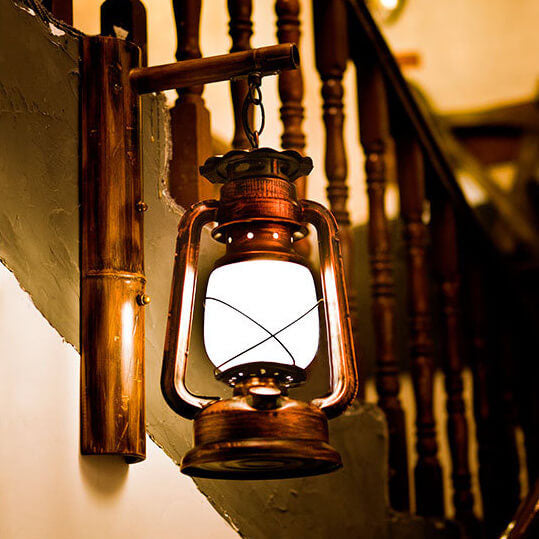 Barrow Stable Lantern Sconce, Rustic Wood & Iron Indoor Wall Light for Hallway, Farmhouse & Boot Room