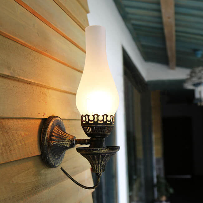 Ember Kerosene Wall Sconce, Antique Bronze Crackle Glass Indoor Wall Light for Hallway, Stairway & Dining Room