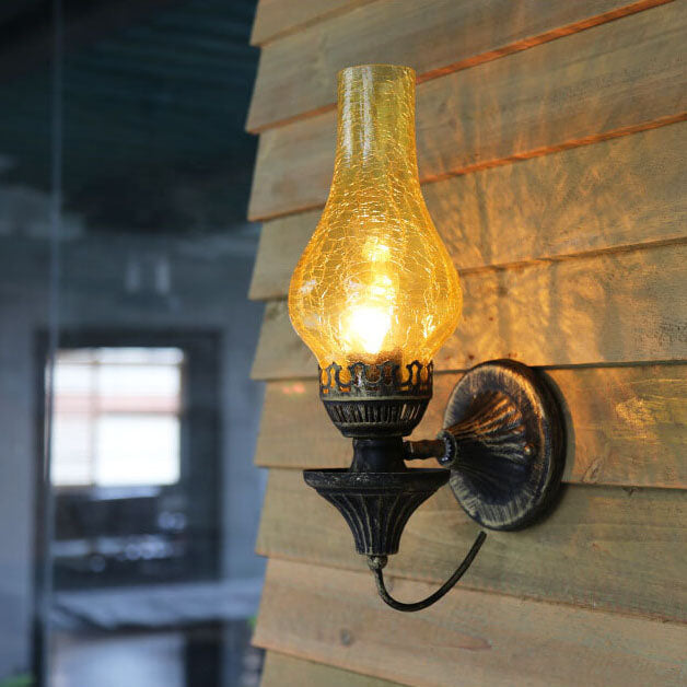 Ember Kerosene Wall Sconce, Antique Bronze Crackle Glass Indoor Wall Light for Hallway, Stairway & Dining Room