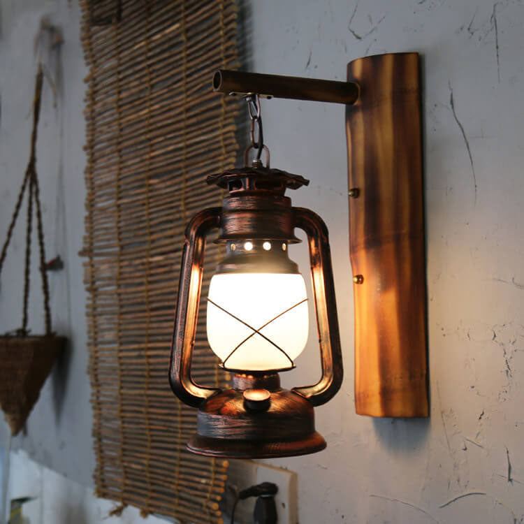 Barrow Stable Lantern Sconce, Rustic Wood & Iron Indoor Wall Light for Hallway, Farmhouse & Boot Room