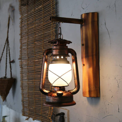 Barrow Stable Lantern Sconce, Rustic Wood & Iron Indoor Wall Light for Hallway, Farmhouse & Boot Room