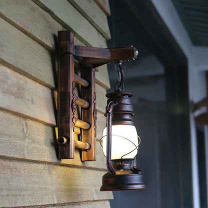 Corran Bamboo Kerosene Style Lantern, Copper Bamboo & Glass Indoor Wall Light for Hallway & Stairway