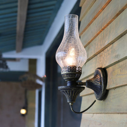 Ember Kerosene Wall Sconce, Antique Bronze Crackle Glass Indoor Wall Light for Hallway, Stairway & Dining Room