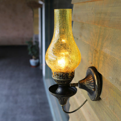 Ember Kerosene Wall Sconce, Antique Bronze Crackle Glass Indoor Wall Light for Hallway, Stairway & Dining Room