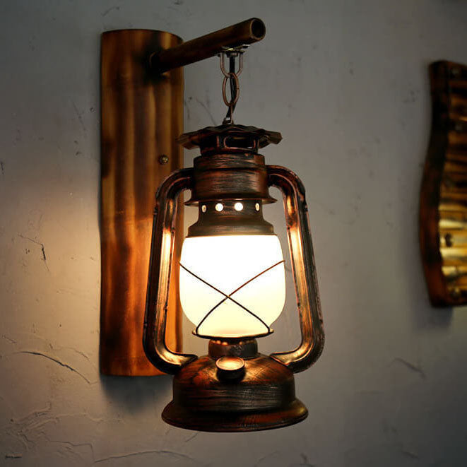 Barrow Stable Lantern Sconce, Rustic Wood & Iron Indoor Wall Light for Hallway, Farmhouse & Boot Room