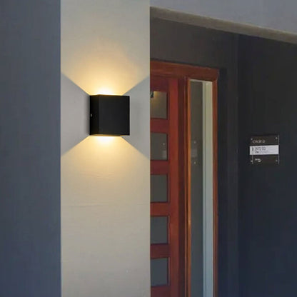 Bramley Cube Wall Sconce, Black White IP65 Waterproof LED Up Down Outdoor Light for Back Door, Garage & Side Passage