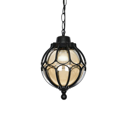 Alden Globe Porch Pendant, Black Glass Globe Hanging Outdoor Ceiling Light for Porch, Entryway & Pergola