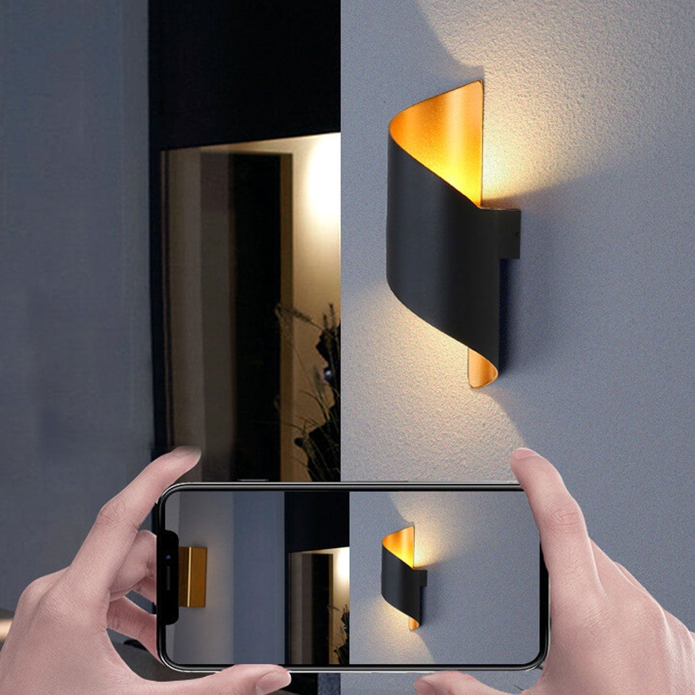 Vance Curved Column Sconce, Black Gold IP65 Waterproof LED Up Down Outdoor Wall Light for Front Door & Porch