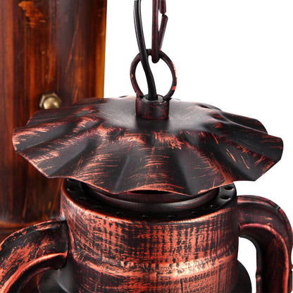 Barrow Stable Lantern Sconce, Rustic Wood & Iron Indoor Wall Light for Hallway, Farmhouse & Boot Room