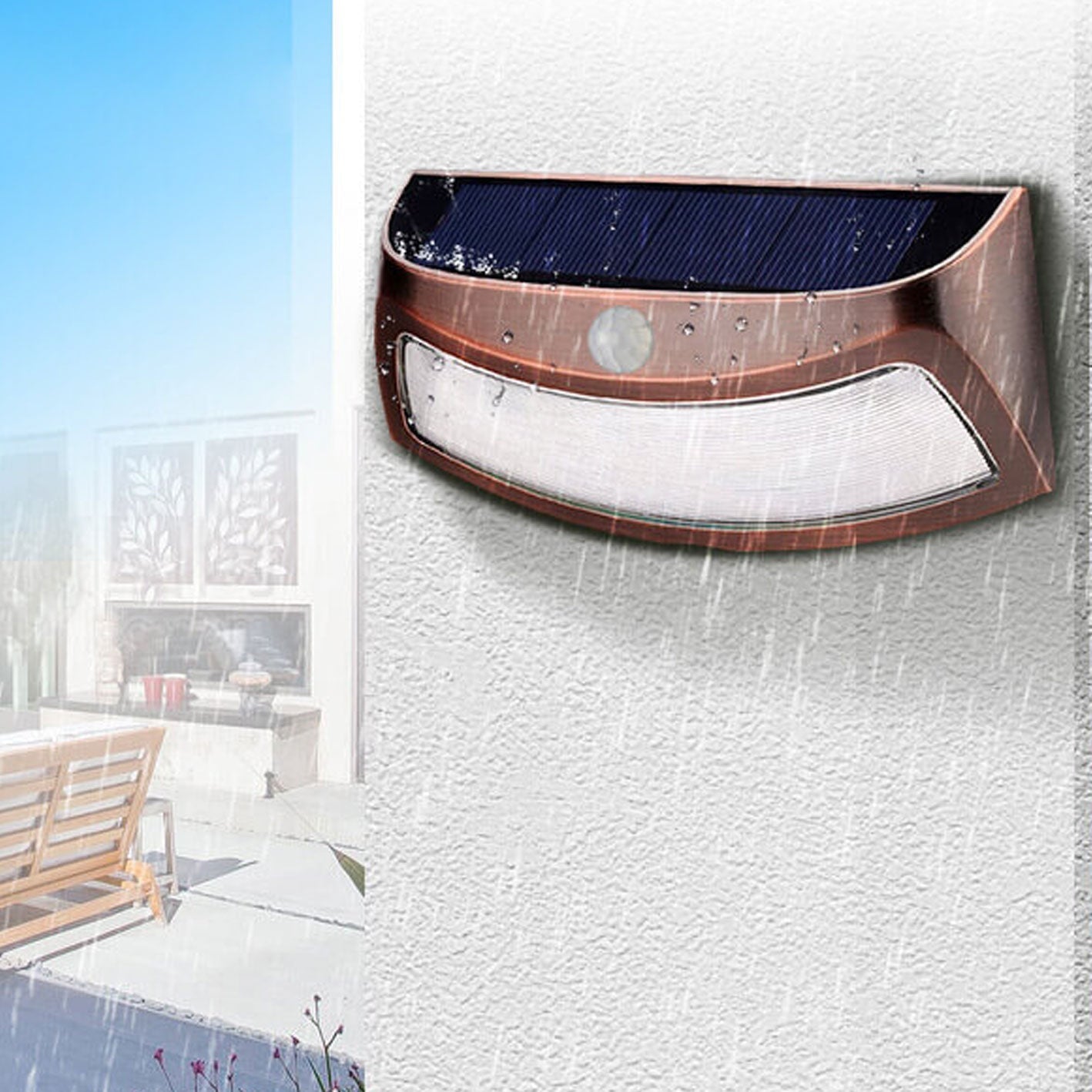 Alder Solar Motion Wall Light, Black or Rose Gold IP65 Waterproof Solar Motion Sensor Light for Gate, Shed & Garage
