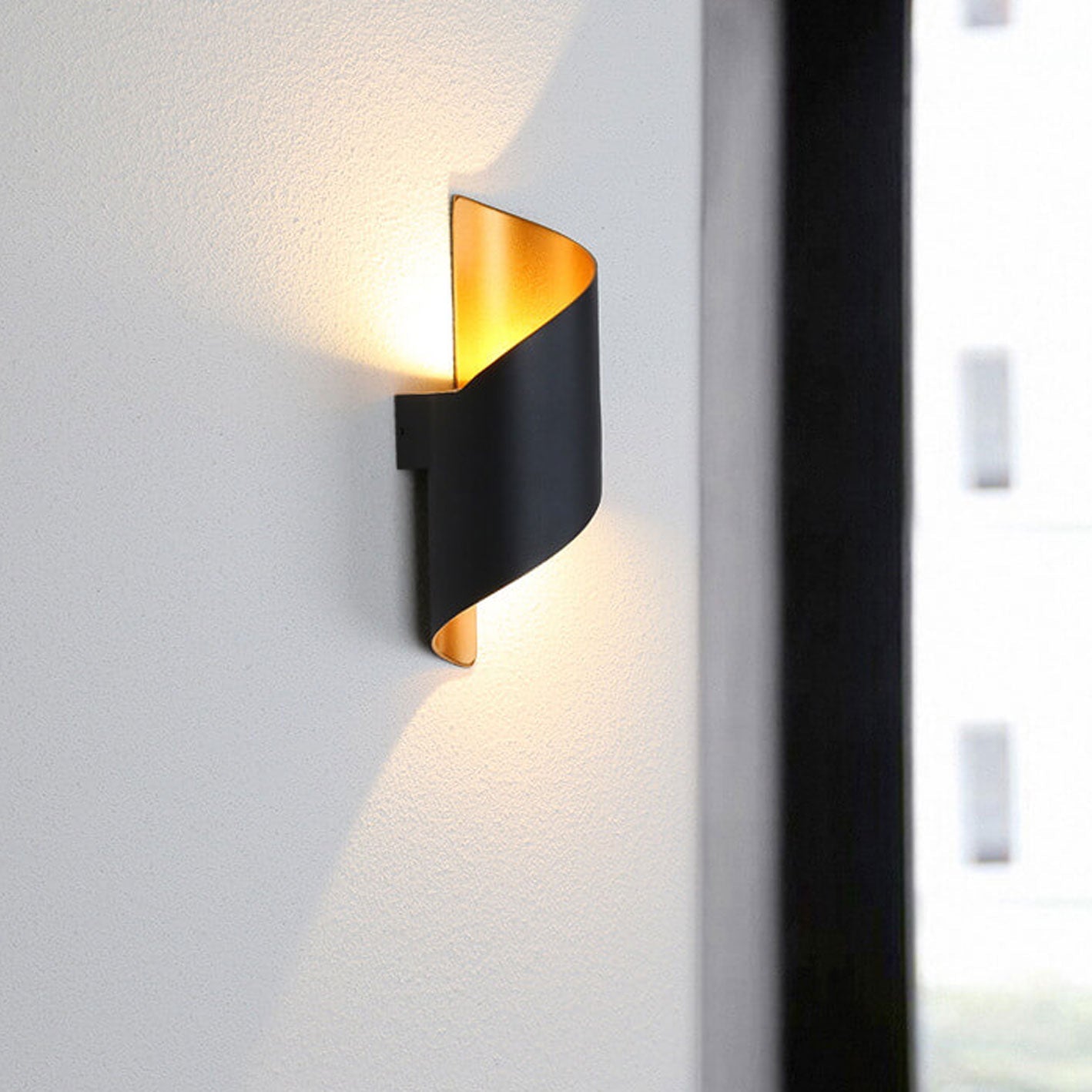 Vance Curved Column Sconce, Black Gold IP65 Waterproof LED Up Down Outdoor Wall Light for Front Door & Porch