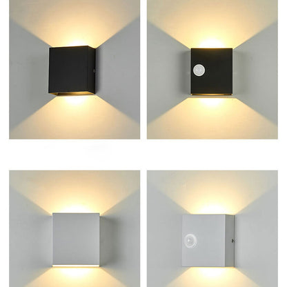 Bramley Cube Wall Sconce, Black White IP65 Waterproof LED Up Down Outdoor Light for Back Door, Garage & Side Passage