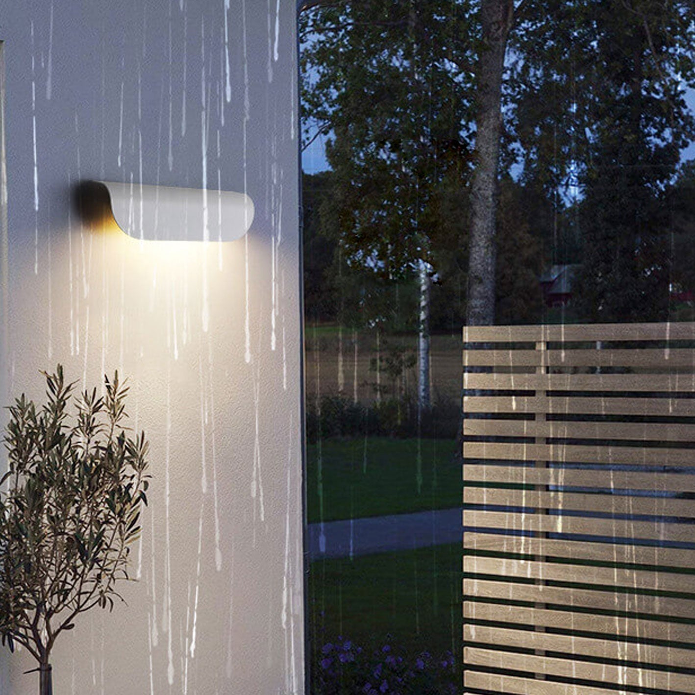 Arden Curved Wall Light, Wide Black IP65 Waterproof LED Outdoor Wall Sconce for Garage Door & Garden Wall