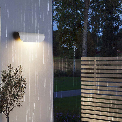Arden Curved Wall Light, Wide Black IP65 Waterproof LED Outdoor Wall Sconce for Garage Door & Garden Wall