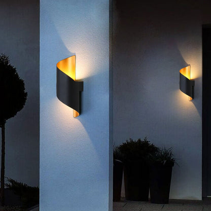 Vance Curved Column Sconce, Black Gold IP65 Waterproof LED Up Down Outdoor Wall Light for Front Door & Porch