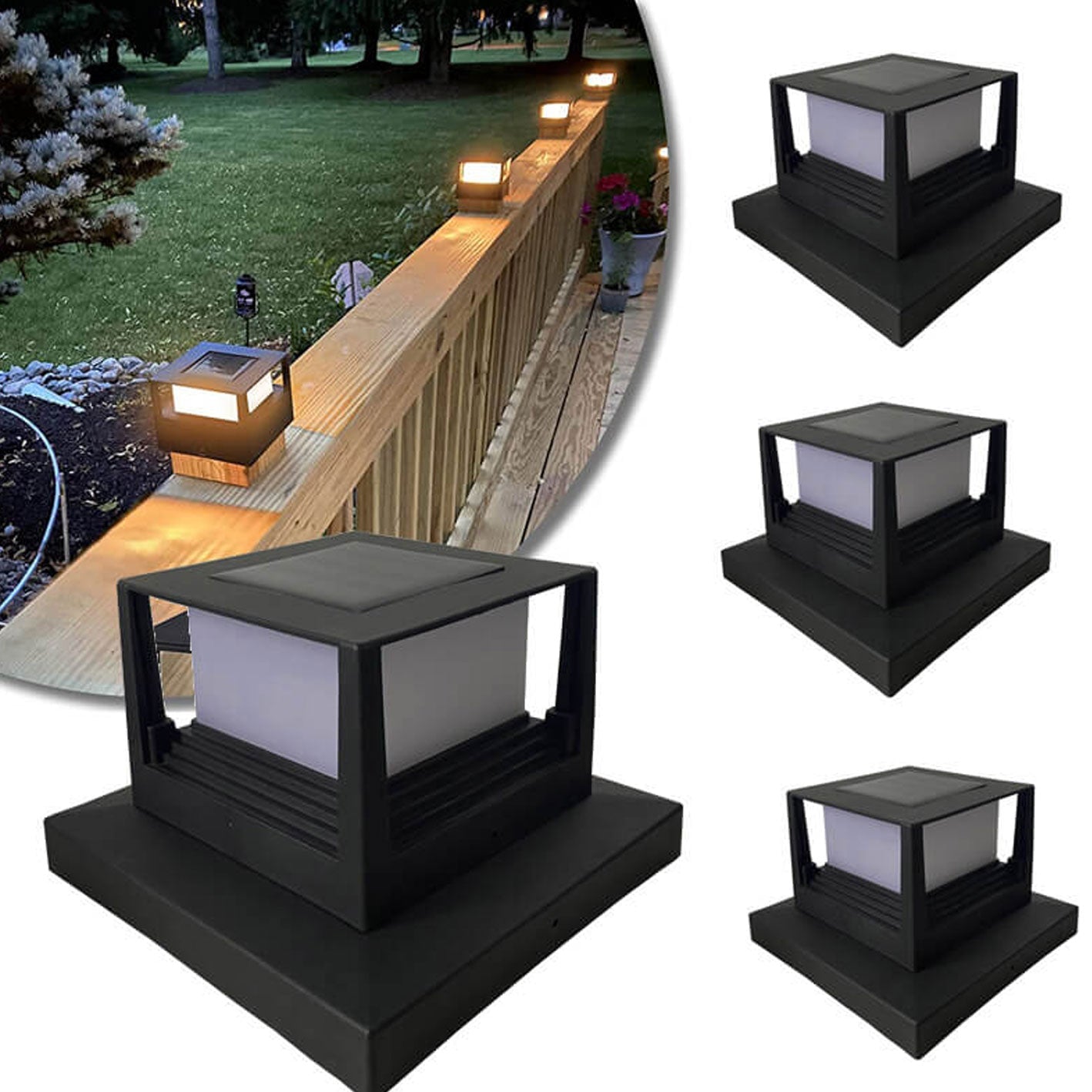 Cairn Solar Post Cap Light, Black White IP65 Waterproof Wireless Solar Fence Post Cap for 4x4 Deck Railing & Gate