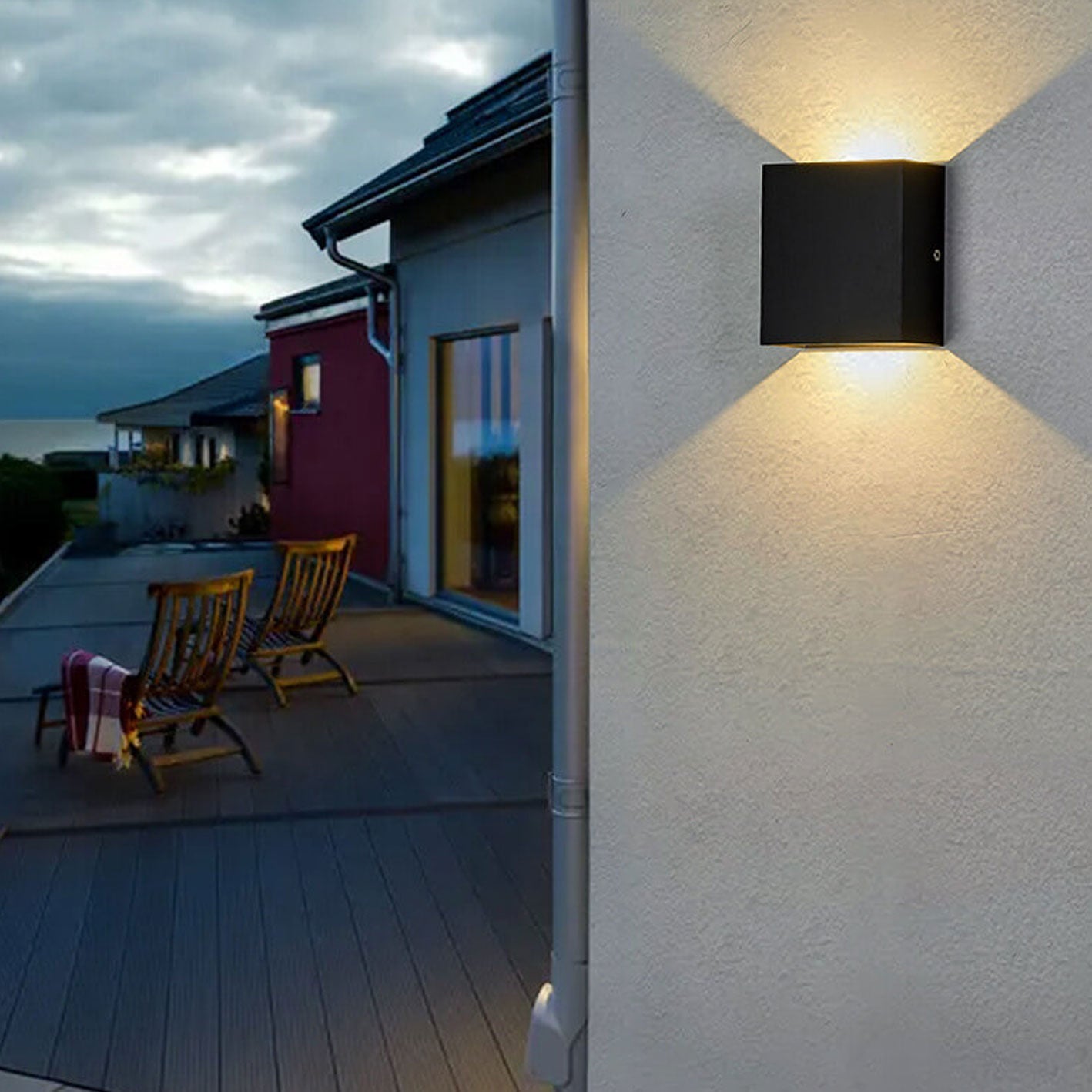 Bramley Cube Wall Sconce, Black White IP65 Waterproof LED Up Down Outdoor Light for Back Door, Garage & Side Passage