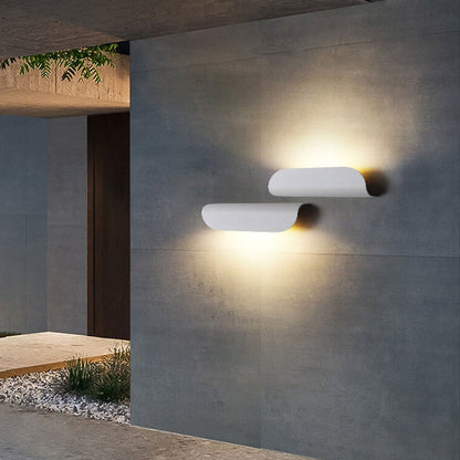 Arden Curved Wall Light, Wide Black IP65 Waterproof LED Outdoor Wall Sconce for Garage Door & Garden Wall