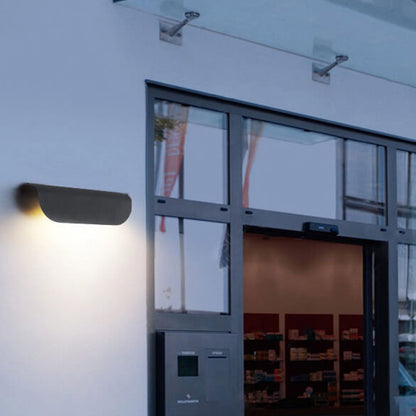 Arden Curved Wall Light, Wide Black IP65 Waterproof LED Outdoor Wall Sconce for Garage Door & Garden Wall