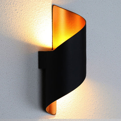 Vance Curved Column Sconce, Black Gold IP65 Waterproof LED Up Down Outdoor Wall Light for Front Door & Porch