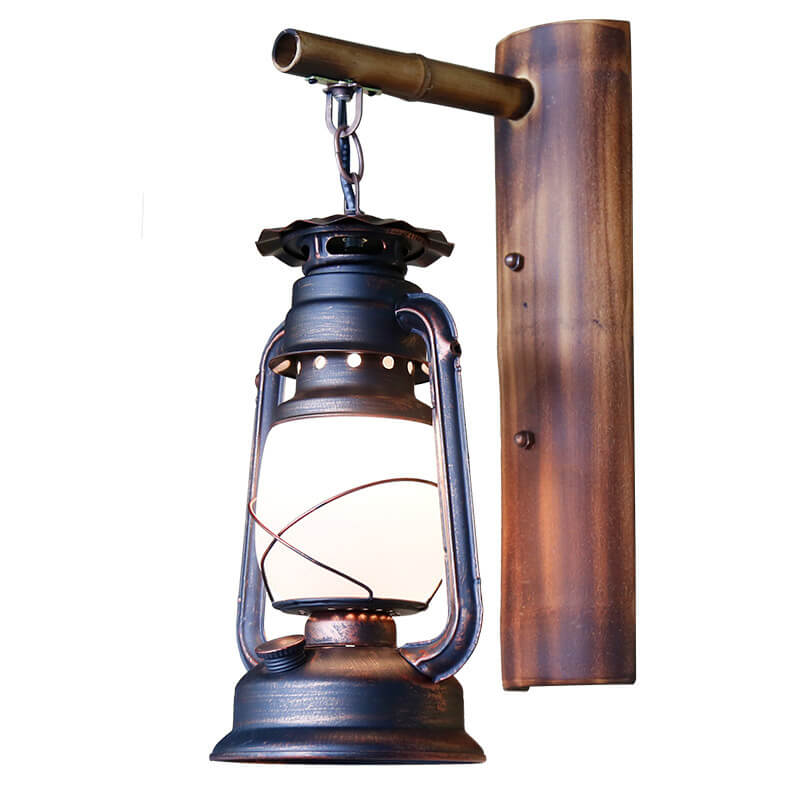Barrow Stable Lantern Sconce, Rustic Wood & Iron Indoor Wall Light for Hallway, Farmhouse & Boot Room