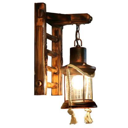 Corran Bamboo Kerosene Style Lantern, Copper Bamboo & Glass Indoor Wall Light for Hallway & Stairway