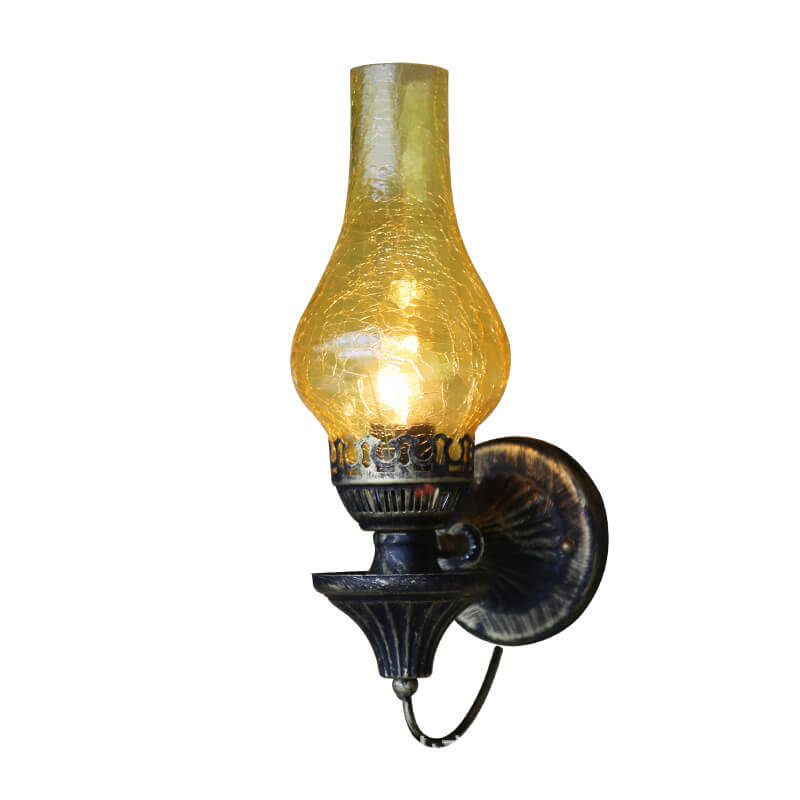 Ember Kerosene Wall Sconce, Antique Bronze Crackle Glass Indoor Wall Light for Hallway, Stairway & Dining Room