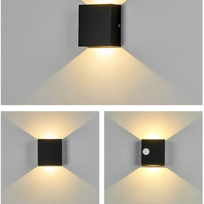 Bramley Cube Wall Sconce, Black White IP65 Waterproof LED Up Down Outdoor Light for Back Door, Garage & Side Passage