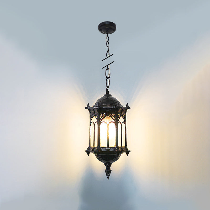 Marlow Hexagonal Post Lantern, Black IP65 Waterproof Hanging Outdoor Pendant Light for Porch Ceiling & Pergola