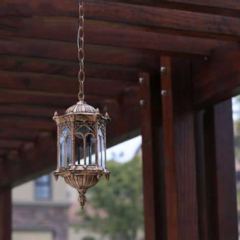 Marlow Hexagonal Post Lantern, Black IP65 Waterproof Hanging Outdoor Pendant Light for Porch Ceiling & Pergola