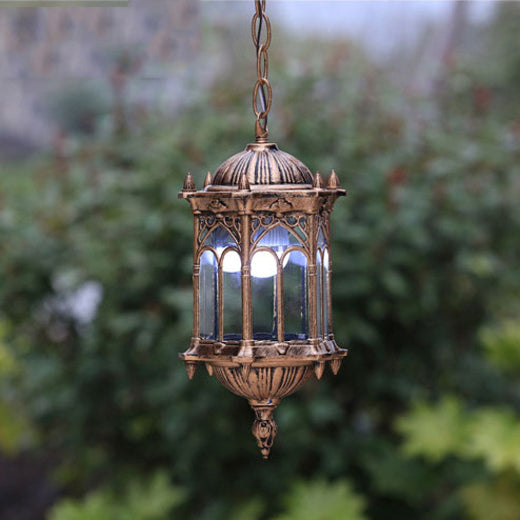 Marlow Hexagonal Post Lantern, Black IP65 Waterproof Hanging Outdoor Pendant Light for Porch Ceiling & Pergola