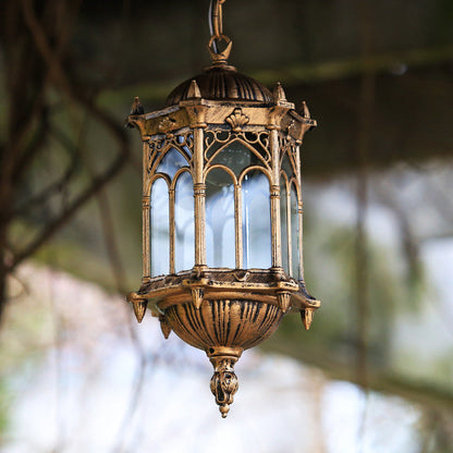 Marlow Hexagonal Post Lantern, Black IP65 Waterproof Hanging Outdoor Pendant Light for Porch Ceiling & Pergola