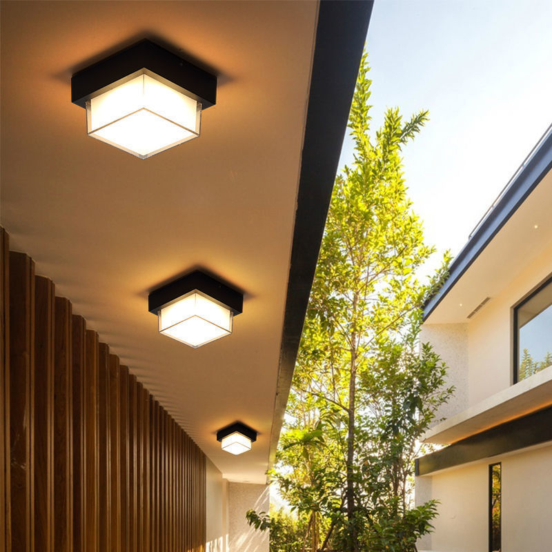 Ellis Square Ceiling Light, Black IP65 Waterproof LED Outdoor Flush Mount for Carport, Porch & Walkway