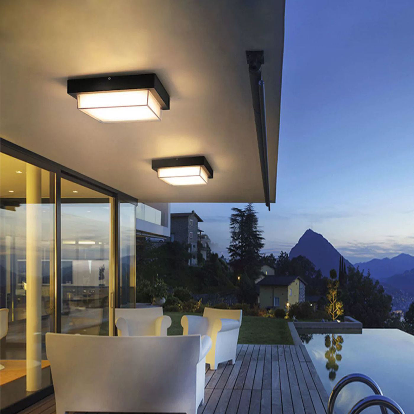 Ellis Square Ceiling Light, Black IP65 Waterproof LED Outdoor Flush Mount for Carport, Porch & Walkway