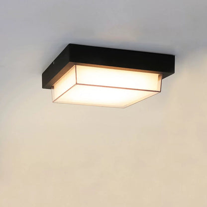 Ellis Square Ceiling Light, Black IP65 Waterproof LED Outdoor Flush Mount for Carport, Porch & Walkway