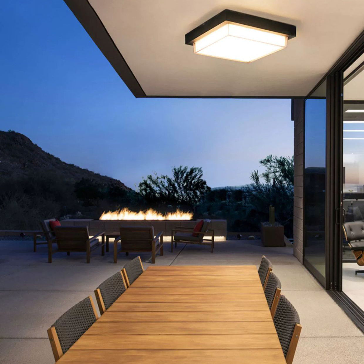 Ellis Square Ceiling Light, Black IP65 Waterproof LED Outdoor Flush Mount for Carport, Porch & Walkway