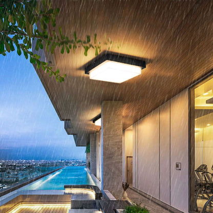 Ellis Square Ceiling Light, Black IP65 Waterproof LED Outdoor Flush Mount for Carport, Porch & Walkway