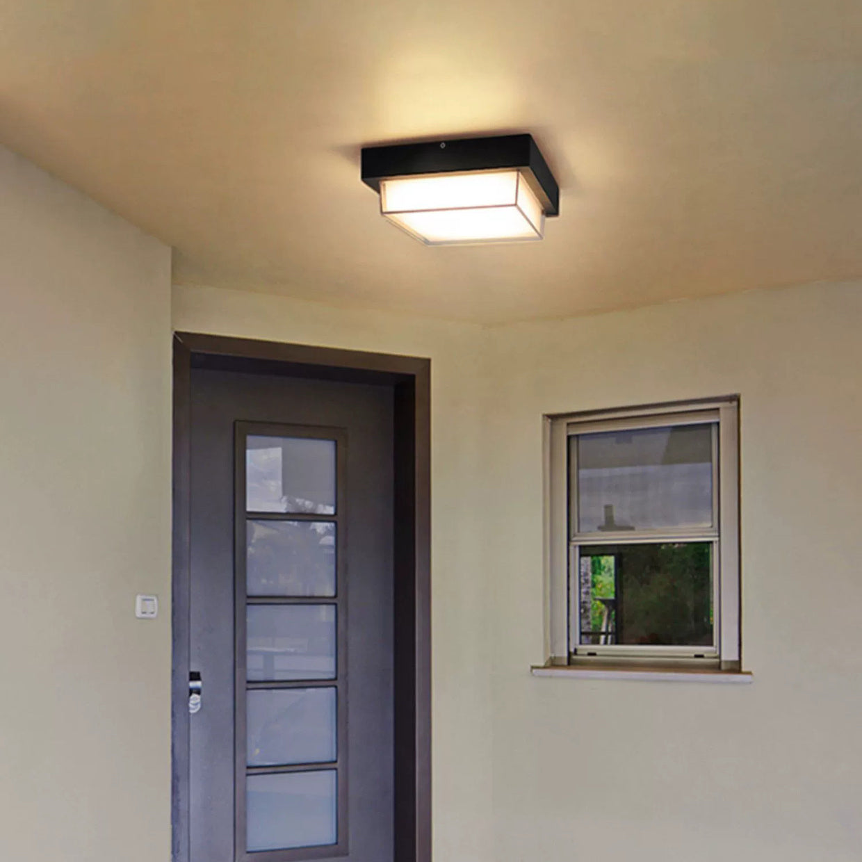 Ellis Square Ceiling Light, Black IP65 Waterproof LED Outdoor Flush Mount for Carport, Porch & Walkway