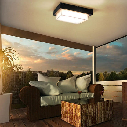 Ellis Square Ceiling Light, Black IP65 Waterproof LED Outdoor Flush Mount for Carport, Porch & Walkway