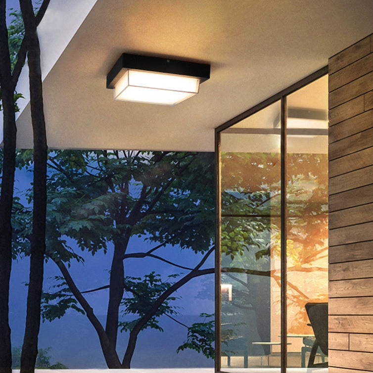 Ellis Square Ceiling Light, Black IP65 Waterproof LED Outdoor Flush Mount for Carport, Porch & Walkway