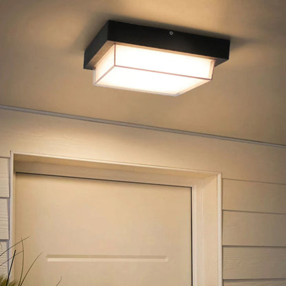 Ellis Square Ceiling Light, Black IP65 Waterproof LED Outdoor Flush Mount for Carport, Porch & Walkway