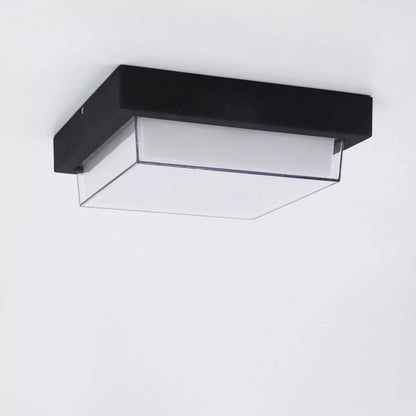 Ellis Square Ceiling Light, Black IP65 Waterproof LED Outdoor Flush Mount for Carport, Porch & Walkway