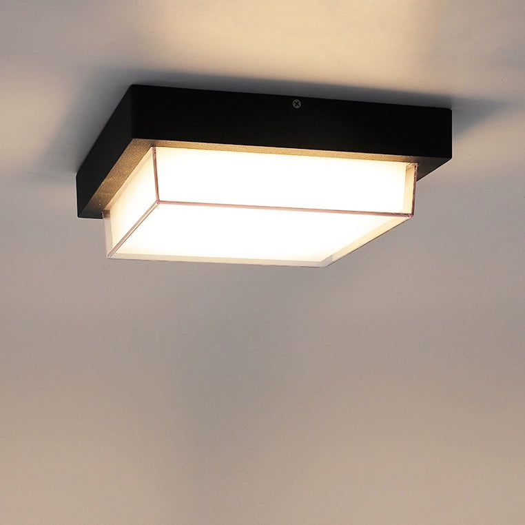 Ellis Square Ceiling Light, Black IP65 Waterproof LED Outdoor Flush Mount for Carport, Porch & Walkway