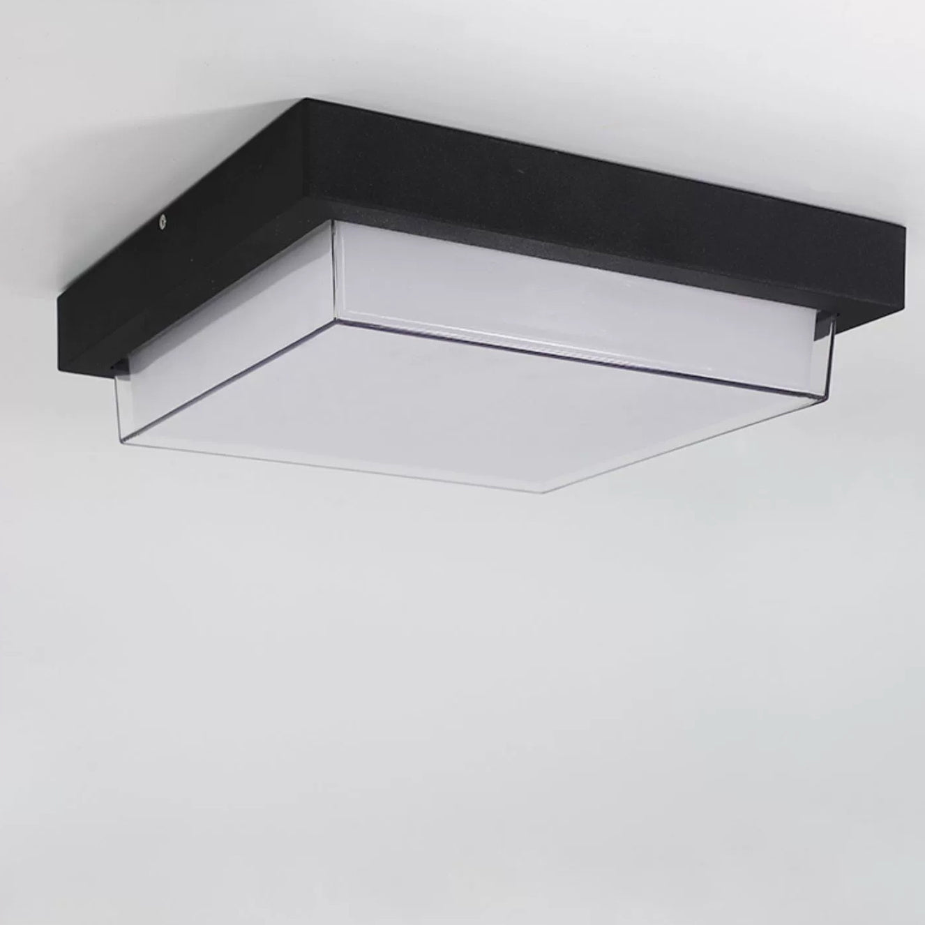 Ellis Square Ceiling Light, Black IP65 Waterproof LED Outdoor Flush Mount for Carport, Porch & Walkway