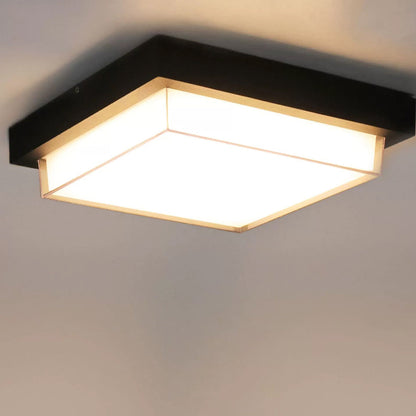 Ellis Square Ceiling Light, Black IP65 Waterproof LED Outdoor Flush Mount for Carport, Porch & Walkway