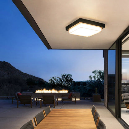 Ellis Square Ceiling Light, Black IP65 Waterproof LED Outdoor Flush Mount for Carport, Porch & Walkway