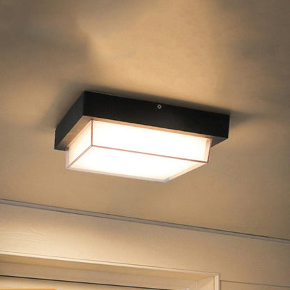 Ellis Square Ceiling Light, Black IP65 Waterproof LED Outdoor Flush Mount for Carport, Porch & Walkway