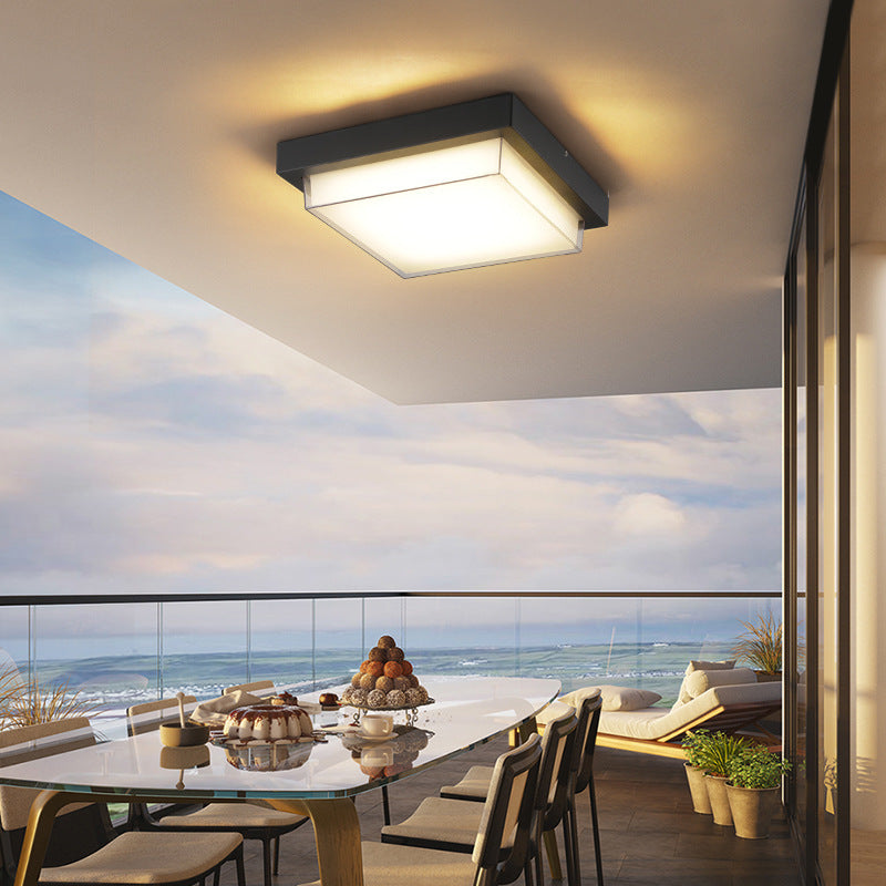 Ellis Square Ceiling Light, Black IP65 Waterproof LED Outdoor Flush Mount for Carport, Porch & Walkway
