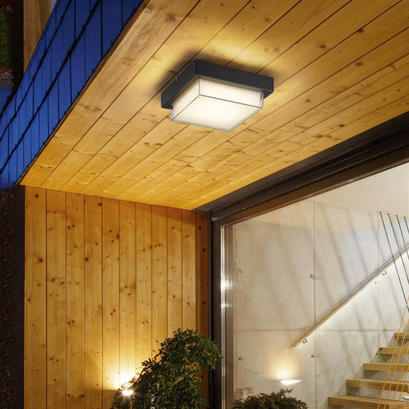 Ellis Square Ceiling Light, Black IP65 Waterproof LED Outdoor Flush Mount for Carport, Porch & Walkway