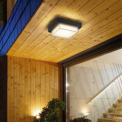 Ellis Square Ceiling Light, Black IP65 Waterproof LED Outdoor Flush Mount for Carport, Porch & Walkway